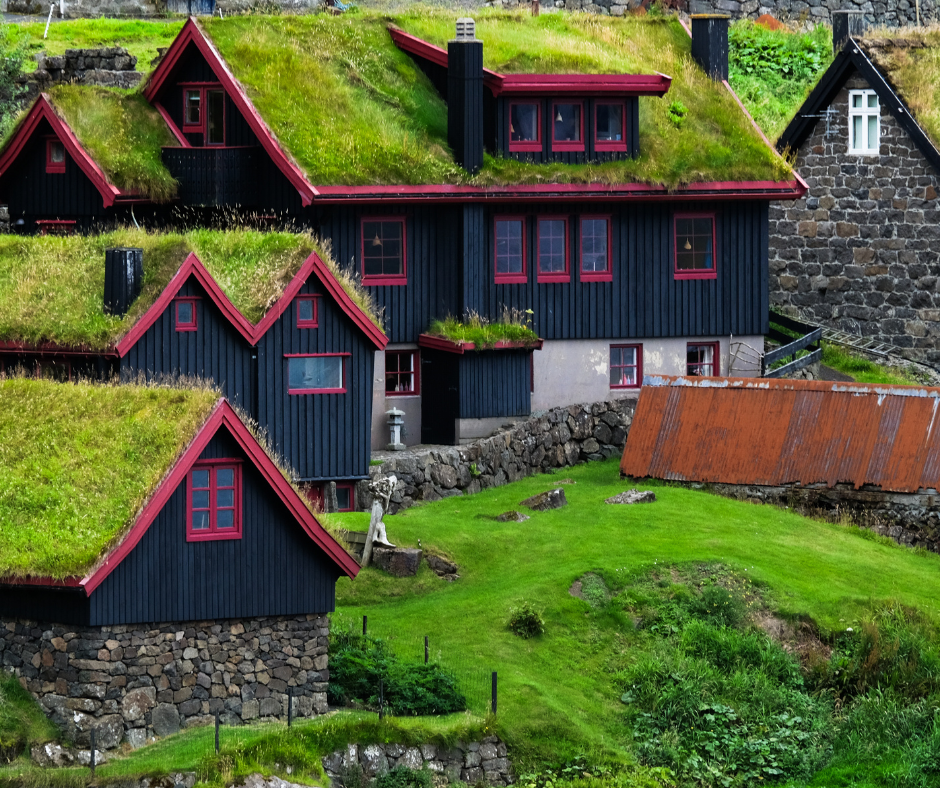 grass roofed homes in Faroe islands