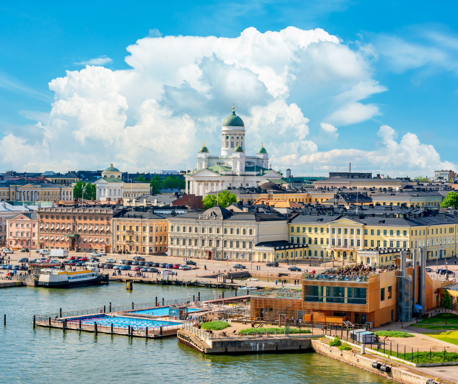 Helsinki cityscape with Helsinki Cathedral and Market square, Finland