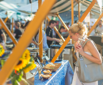 blonde woman at food festival